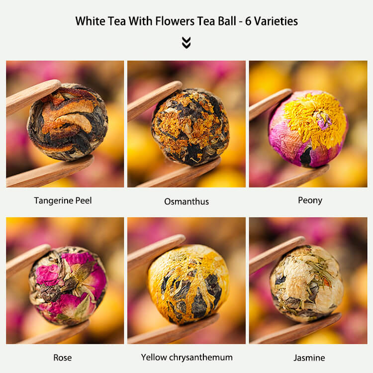 Different flavors of white tea ball