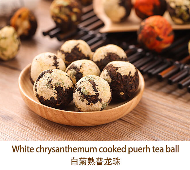 White chrysanthemum cooked puerh tea ball